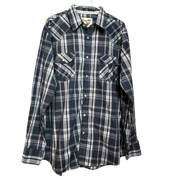 Coastal XXL Western Pearl Snap Plaid Shirt Blue Gray Long Sleeve Cotton Blend - Picture 1 of 10